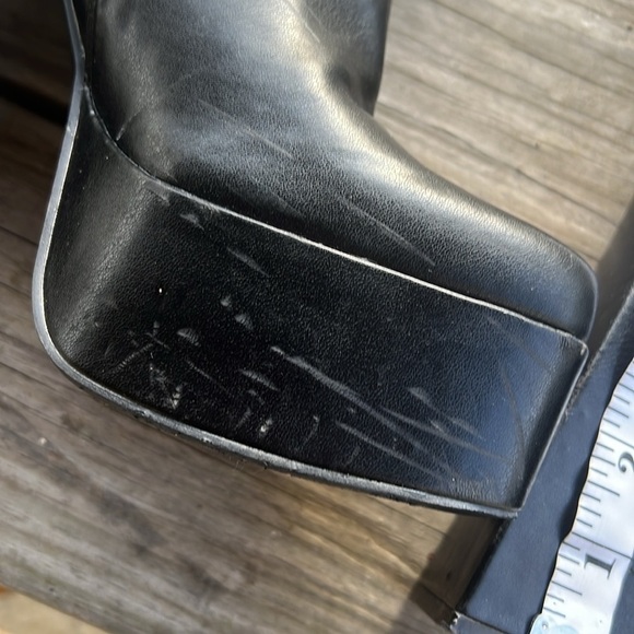 Pink Kiss Black Platform Flare Heel Ankle Boots Retro Y2K Goth Chunky Heels 8.5 - Picture 6 of 10